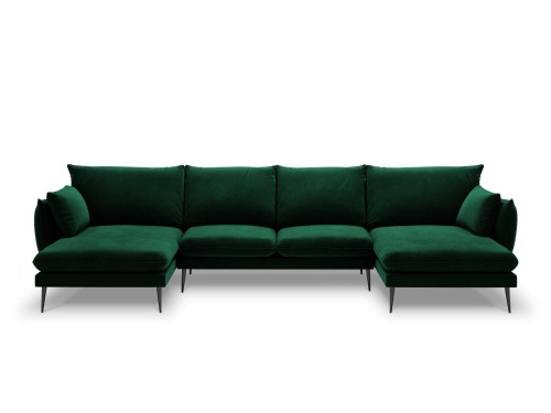 Sofa z dwoma narożnikami Elio butelkowa zieleń aksamit czarne nóżki