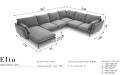 Sofa panoramiczna atramentowy aksamit czarne nóżki Elio