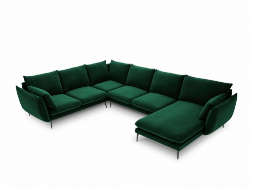 Sofa panoramiczna butelkowa zieleń aksamit czarne nóżki Elio