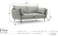 Sofa 2-osobowa Elio strukturalna tkanina jasny szary
