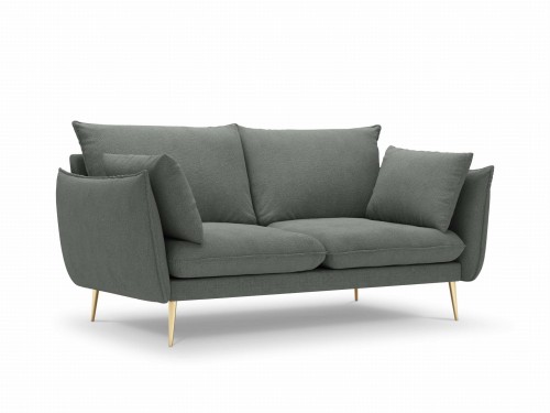 Sofa 2-osobowa Elio strukturalna tkanina ciemny szary nóżki złote