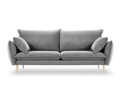 Sofa 3-osobowa Elio szary aksamit złote nóżki