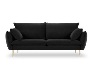 Sofa 3-osobowa Elio czarny aksamit nóżki glamour