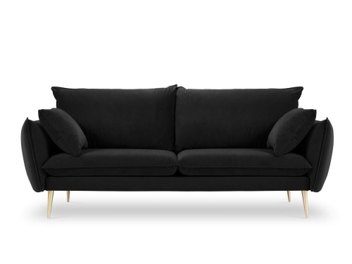 Sofa 3-osobowa Elio czarny aksamit nóżki glamour