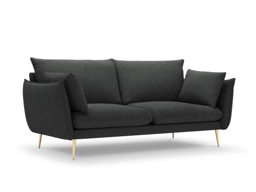 Sofa 3-osobowa Elio strukturalna tkanina grafitowy nóżki glamour