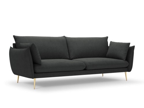 Sofa 4-osobowa Elio strukturalna tkanina grafitowy nóżki złote