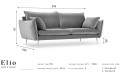 Sofa 4-osobowa Elio strukturalna tkanina grafitowy nóżki złote