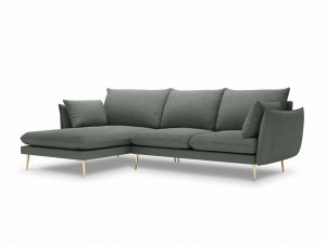 Narożnik Elio strukturalna tkanina ciemny szary nóżki złote