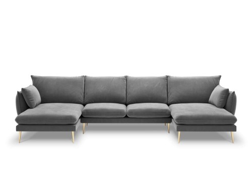 Sofa z dwoma narożnikami Elio szary aksamit złote nóżki