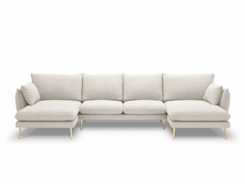 Sofa z dwoma narożnikami Elio strukturalna tkanina jasny beż nóżki złote