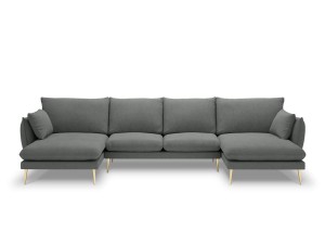 Sofa z dwoma narożnikami Elio strukturalna tkanina ciemny szary nóżki złote