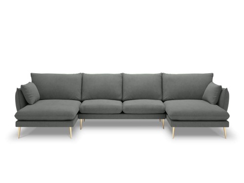 Sofa z dwoma narożnikami Elio strukturalna tkanina ciemny szary nóżki złote