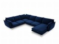 Sofa panoramiczna atramentowy aksamit złote nóżki Elio