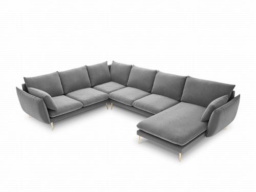 Sofa panoramiczna szary aksamit złote nóżki Elio