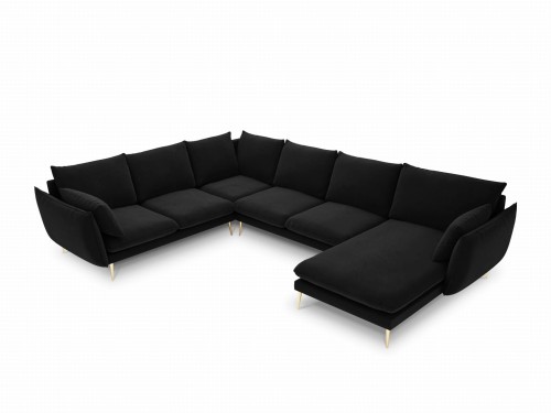 Sofa panoramiczna czarny aksamit nóżki złote