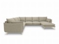 Sofa panoramiczna Elio strukturalna tkanina ciemny beż nóżki złote