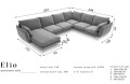 Sofa panoramiczna Elio strukturalna tkanina ciemny beż nóżki złote