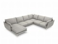 Sofa panoramiczna Elio strukturalna tkanina jasny szary nóżki złote