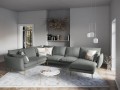 Sofa panoramiczna Elio strukturalna tkanina ciemny szary nóżki złote