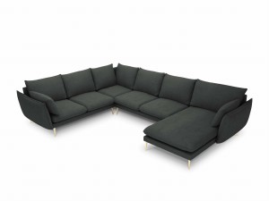 Sofa panoramiczna Elio strukturalna tkanina grafitowy nóżki złote