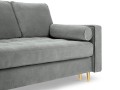 Rozkładana sofa 3 osobowa pikowana Santo aksamit szara na złotych nóżkach