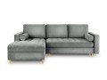 Narożna sofa z funkcją spania pikowana Santo aksamit szara nóżki złote