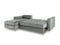 Narożna sofa z funkcją spania pikowana Santo aksamit szara nóżki złote