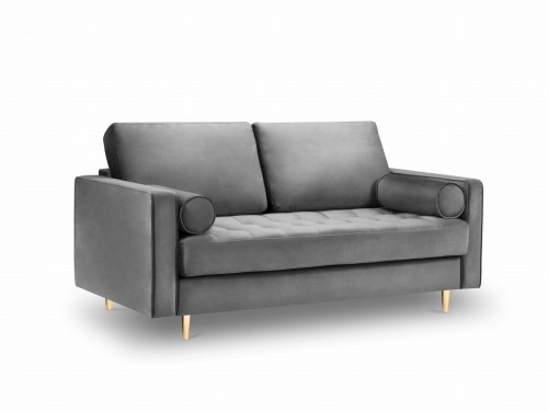 Sofa dwuosobowa pikowana Santo aksamit szara na złotych nóżkach