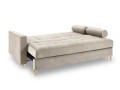 Rozkładana sofa 3 osobowa pikowana Santo aksamit beżowa nóżki złote