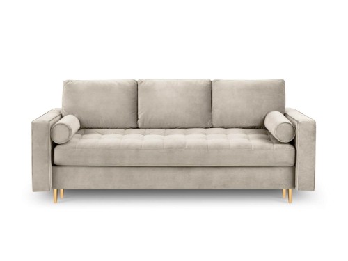 Rozkładana sofa 3 osobowa pikowana Santo aksamit beżowa nóżki złote