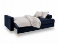 Rozkładana sofa 3 osobowa pikowana Santo aksamit granatowa nóżki złote