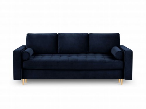 Rozkładana sofa 3 osobowa pikowana Santo aksamit granatowa nóżki złote