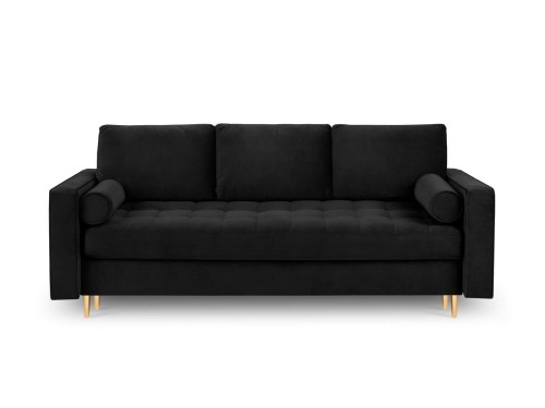 Rozkładana sofa 3 osobowa pikowana Santo aksamit czarna nóżki złote