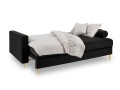 Rozkładana sofa 3 osobowa pikowana Santo aksamit czarna nóżki złote