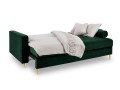 Rozkładana sofa 3 osobowa pikowana Santo aksamit butelkowa zieleń nóżki złote
