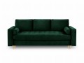 Rozkładana sofa 3 osobowa pikowana Santo aksamit butelkowa zieleń nóżki złote