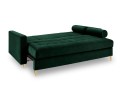 Rozkładana sofa 3 osobowa pikowana Santo aksamit butelkowa zieleń nóżki złote