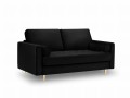 Sofa dwuosobowa pikowana Santo aksamit czarna na złotych nóżkach