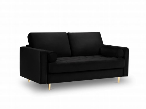 Sofa dwuosobowa pikowana Santo aksamit czarna na złotych nóżkach