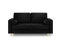 Sofa dwuosobowa pikowana Santo aksamit czarna na złotych nóżkach