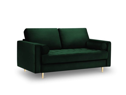 Sofa dwuosobowa pikowana Santo aksamit  butelkowa zieleń nóżki złote