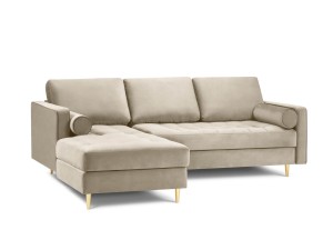 Narożna sofa pikowana Santo aksamit beżowa na złotych nóżkach