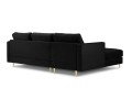 Narożna sofa pikowana Santo aksamit czarna na złotych nóżkach