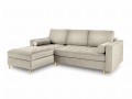 Narożna sofa z funkcją spania pikowana Santo aksamit beżowa nóżki złote