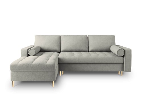 Narożna sofa z funkcją spania Santo strukturalna jasny szary nóżki złote