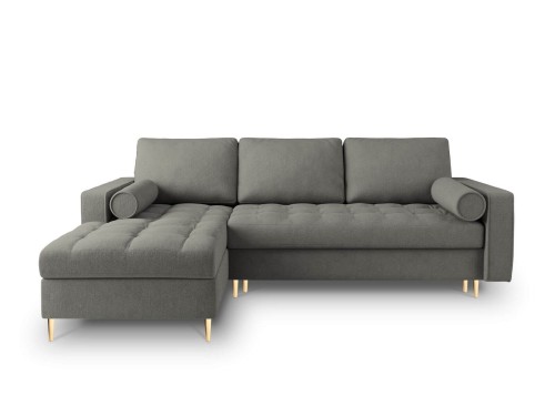 Narożna sofa z funkcją spania Santo strukturalna ciemny szary nóżki złote