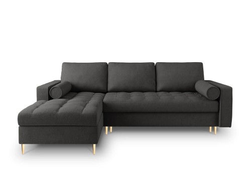 Narożna sofa z funkcją spania Santo strukturalna grafitowa nóżki złote