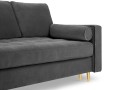 Rozkładana sofa 3 osobowa pikowana Santo aksamit ciemno szara na złotych nóżkach