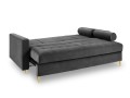 Rozkładana sofa 3 osobowa pikowana Santo aksamit ciemno szara na złotych nóżkach