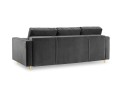 Rozkładana sofa 3 osobowa pikowana Santo aksamit ciemno szara na złotych nóżkach